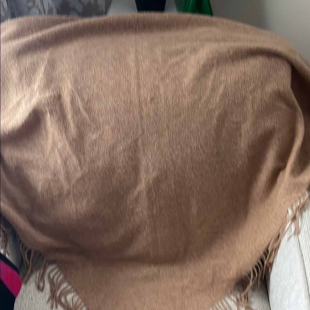 Cozy Tan wool cashmere cape scarf La seine with Fringe